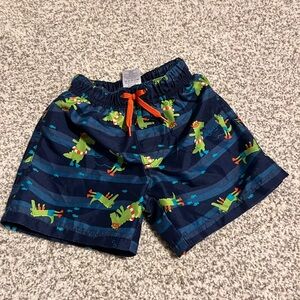 Gymboree Navy Dinosaur Swim Shorts with Orange Accents